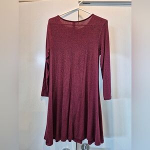 Burgundy Long Sleeve Fit And Flare Dress
